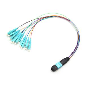 Quality Male to LC/UPC Harness MPO Fanout Cable 12 Fibers OM3 50/125 10G Hytrel Jacket wholesale