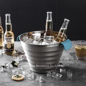 Quality Promotional 25cm iron metal silver vintage barrel stainless steel beer ice bucket with two plastic handle wholesale