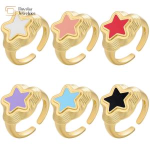 Quality Star type Gold Plated Y2k Rings Colorful Enamel Open Women Jewelry wholesale