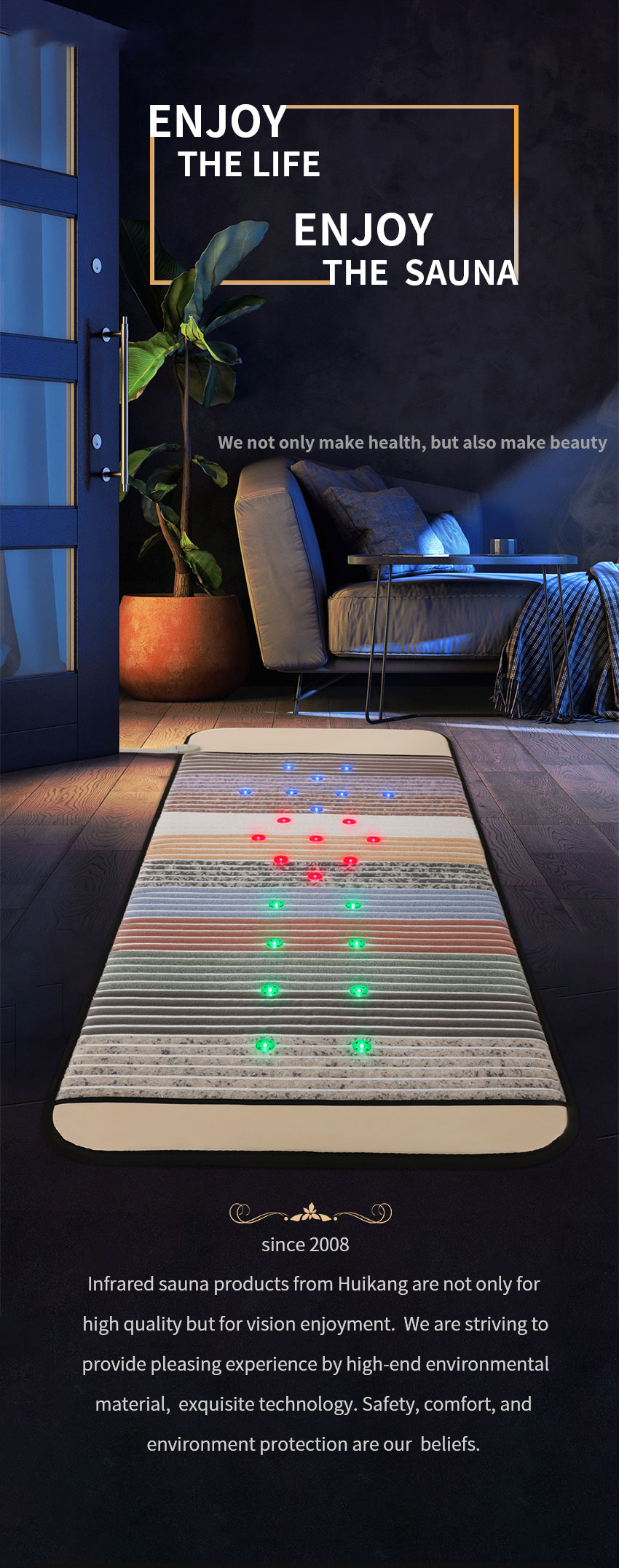 Far Infrared Rainbow Mat for Pain Relief 180*70/190*80 cm and 12-30 Photon Lights