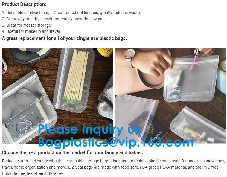 Large Capacity Leakproof Reusable Double Zip lockk Peva Sandwich Snack Bags,EASY SEAL SLIDER,Eco-friendly manufacturers