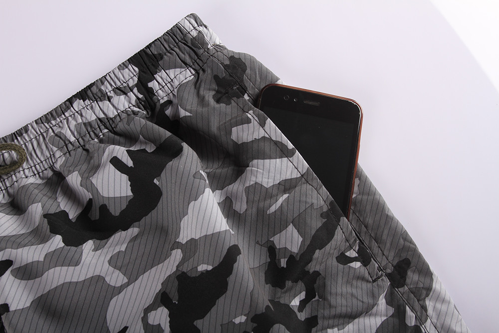Olive Camouflage Mens Elastic Waist Board Shorts