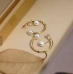 18K Gold Plated Earrings Stainless Steel Jewelry C Shape Chain Pearl For Party