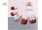 French Style Full Cover Red White And Blue Nails With Metallic Gold