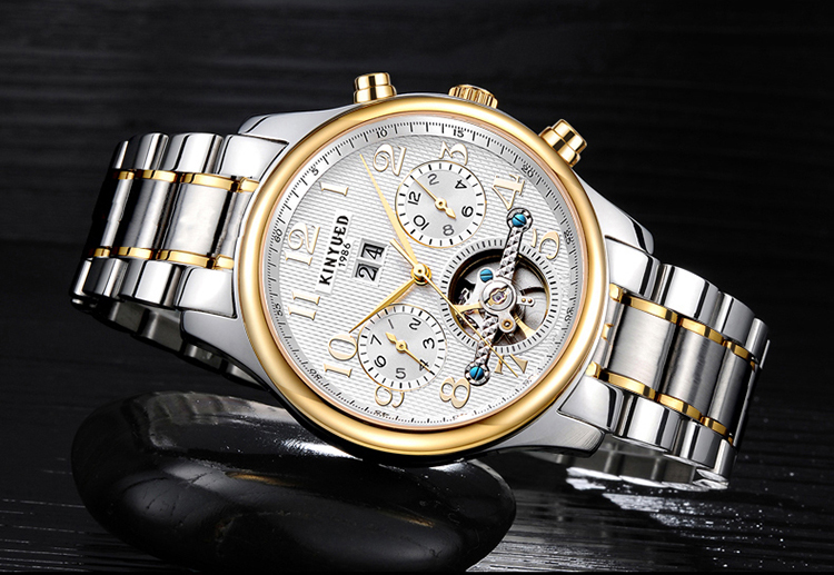 KINYUED Skeleton Mechanical Watch Analog Display Mens Mechanical Watches