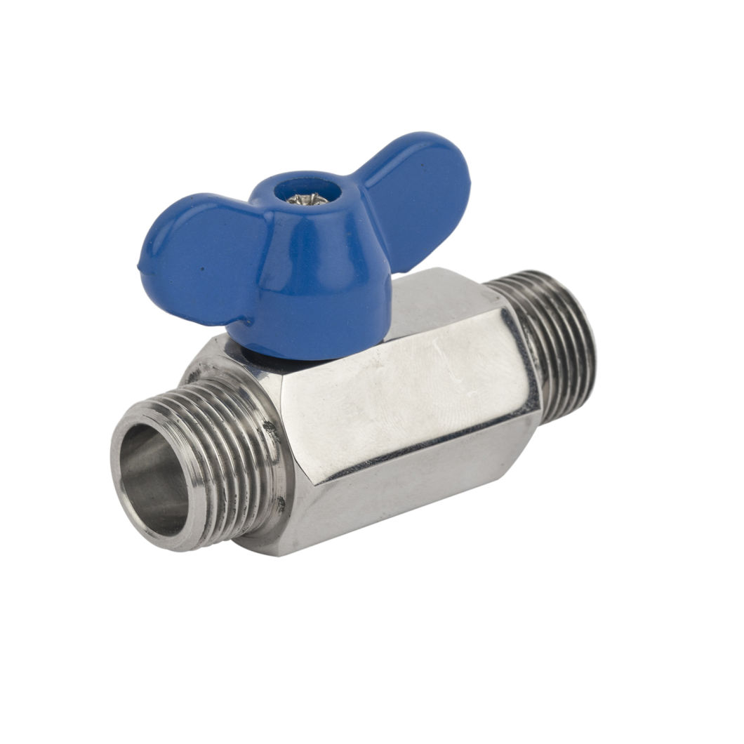 Butterfly Handle Double Male Thread Mini Ball Valve CF8