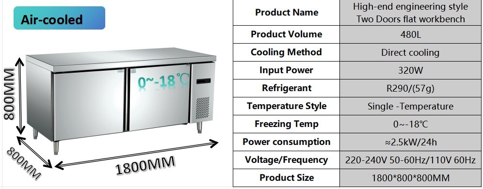 Air Cooled 2 Door Commercial Freezer Single Compressor Commercial Restaurant Freezer