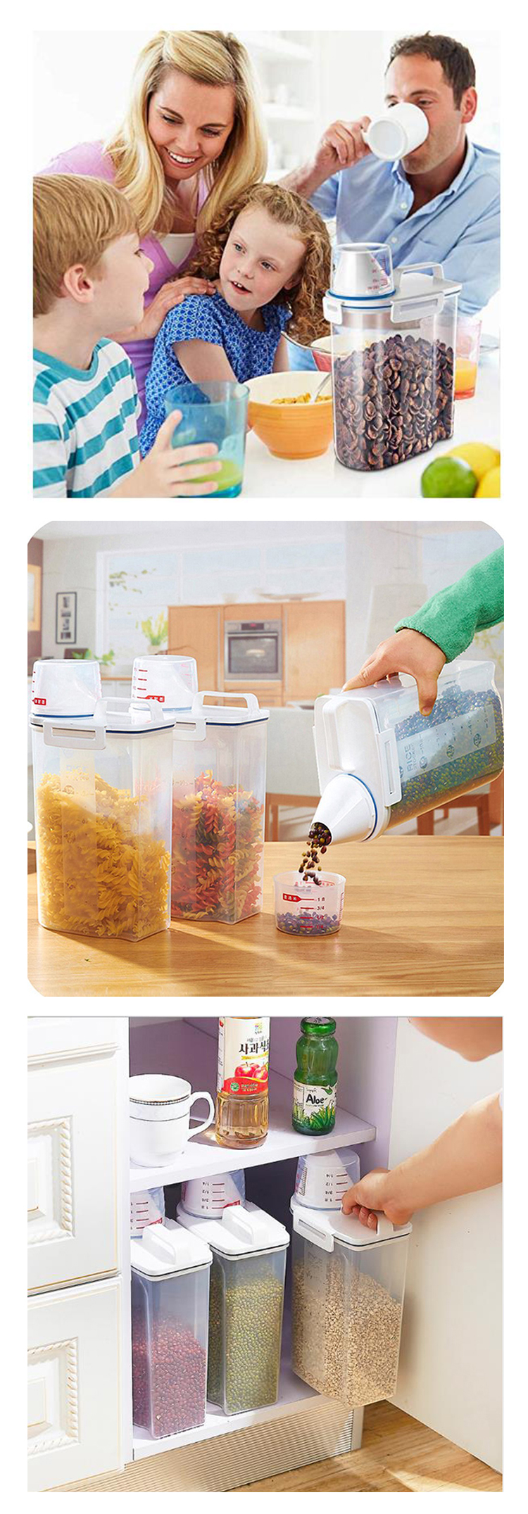 4lbs Airtight Rice Containers 2.5L 3L Plastic Kitchen Organizer