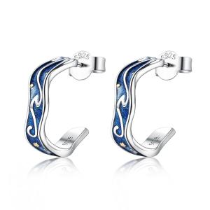 Quality 0.07oz 1.4x1.2cm Sterling Silver Jewelry Earrings Blue Trendy Moon Star Earring wholesale