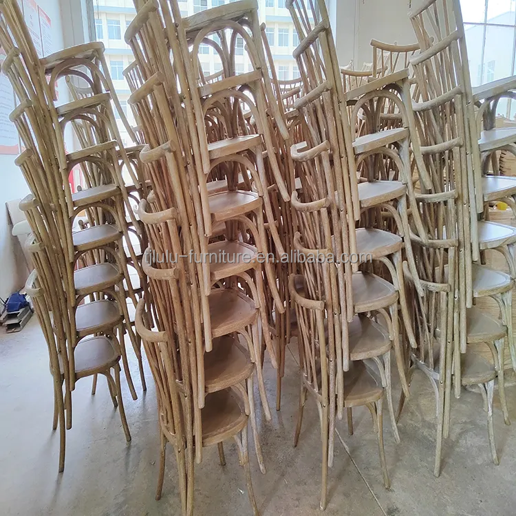 Antique Wedding Event Vintage X Cross Back Stackable Wood Chair with Rattan Foam Seat