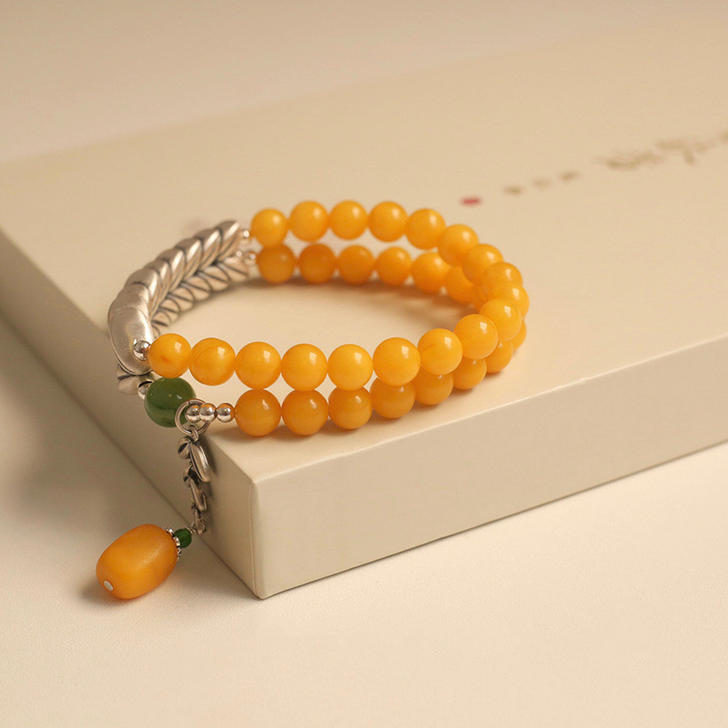 Natural Beeswax Amber Stone Bracelet for Men and Women Wholesale Natural Healing Green Dendritic Opal Bracelets Beads Loose Beads Jewelry Fengshui