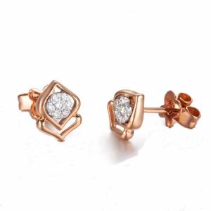 Quality Trendy Women 18K Rose Gold and Diamonds Heart Shape Stud Earrings (GDE004) wholesale
