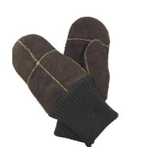 Quality Soft Sheepskin Double Face Leather Mitten Gloves With Knitted Cuff wholesale
