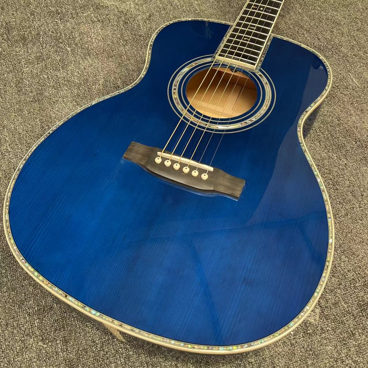 Custom Solid East Indian Rosewood Back Side OM Acoustic Guitar with Double Electronic EQ in Blue Color
