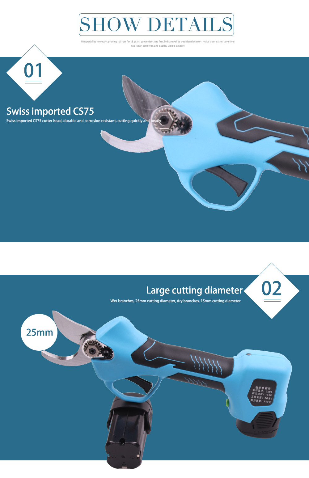 Swansoft 16.8V Cordless Electric Rechargeable Lithium Pruning Shears Secateur Branch Cutter 2.5CM Battery Orchard Pruner