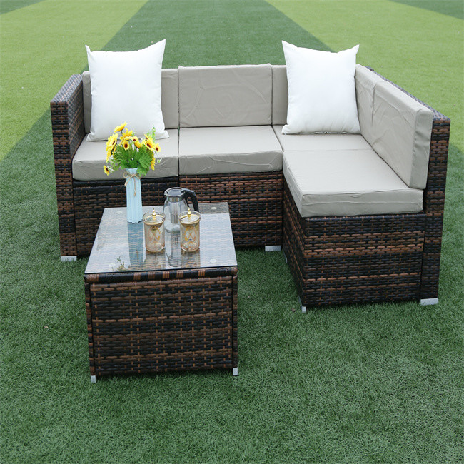 Outdoor Indoor PE Rattan Sofa With Side Sofa , Middle Sofa , Ottoman , Coffee Table Rattan chair furniture set