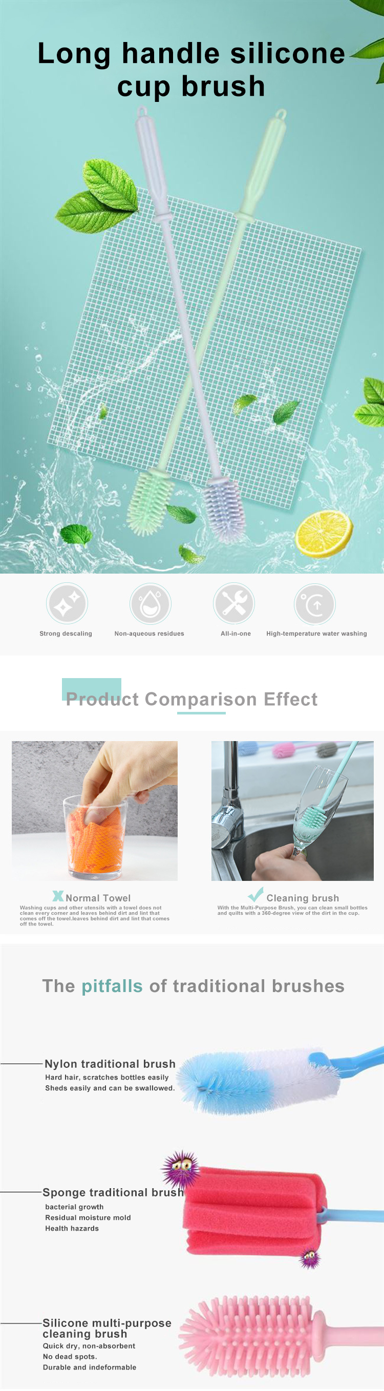 OEM Flexible Collapsible Silicone Bottle Cleaning Brush