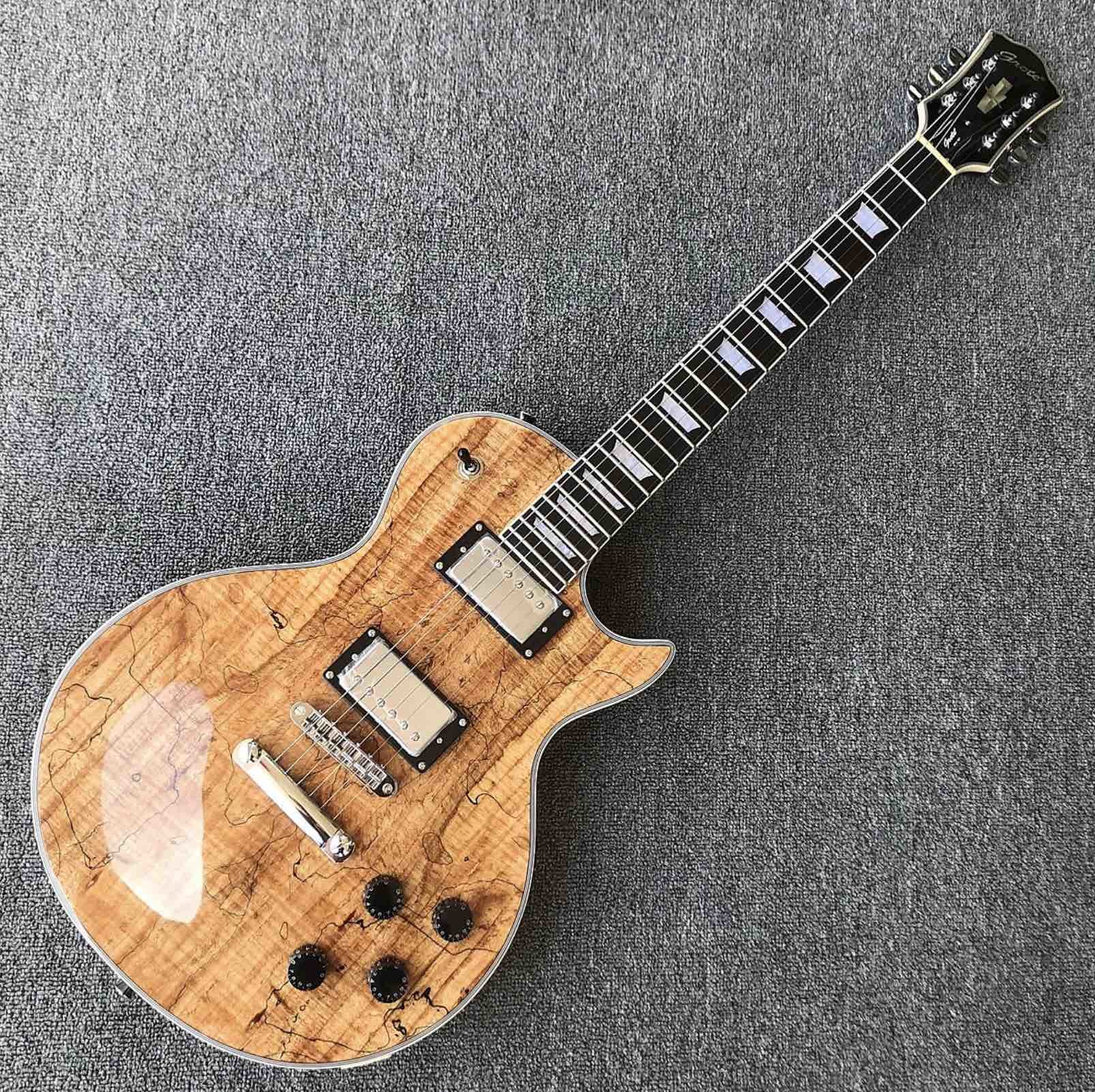 Top quality Grand Natural Maple top Electric Guitar, Solid Mahogany Body 6 strings Guitarra Gloss finish