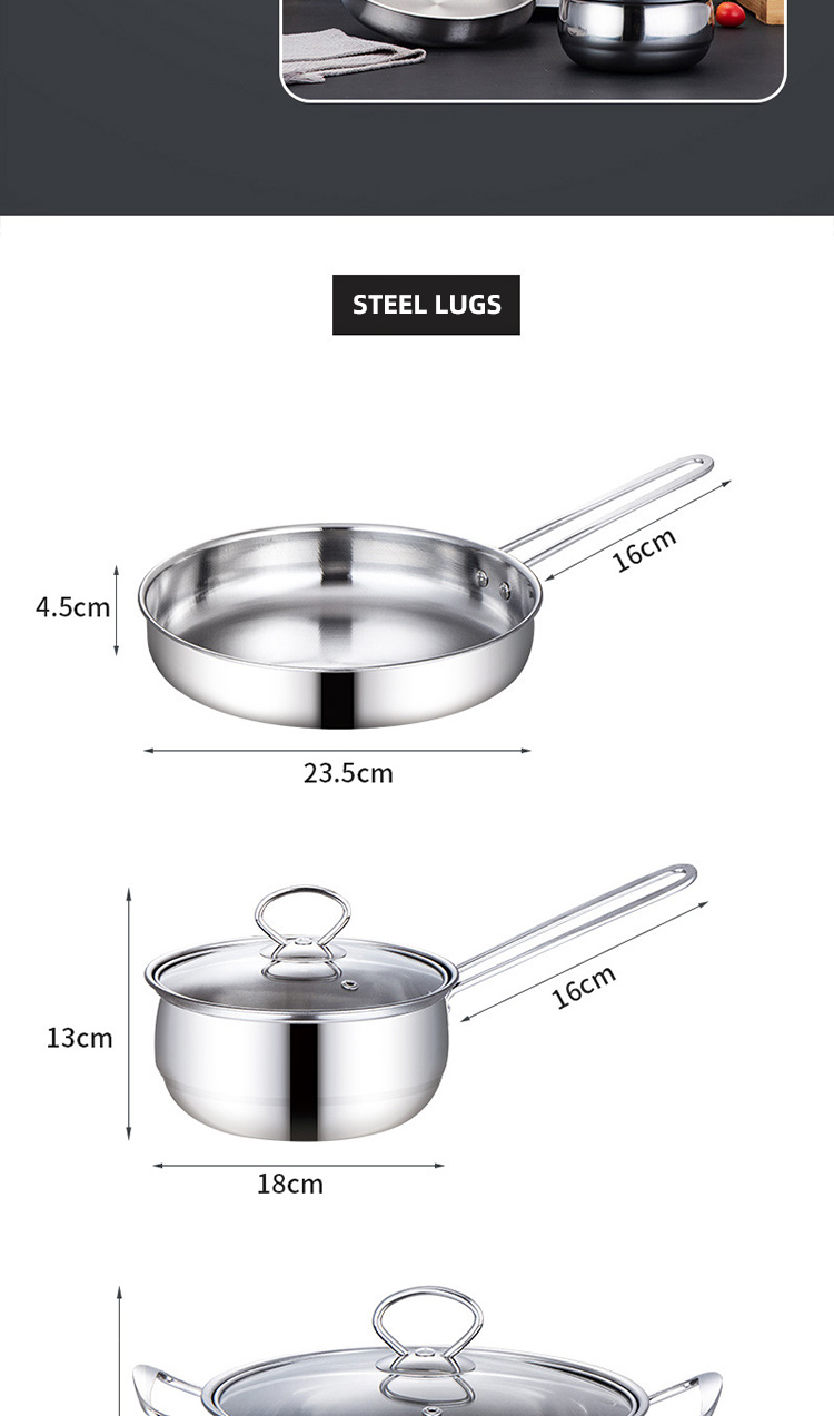 Cheap Price Cookware Set Induction Silver Pot Set Stainless Steel Cookware Set 5pcs Cooking Pot And Pans