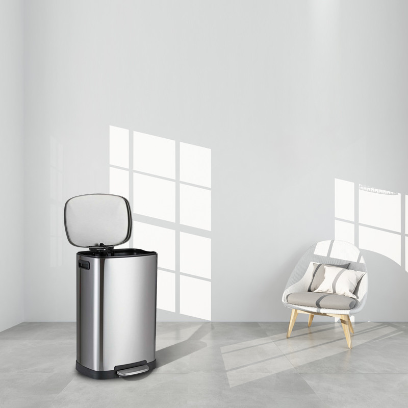 Silver Color Stainless Steel 13 Gallon Trash Can Rectangular Shape