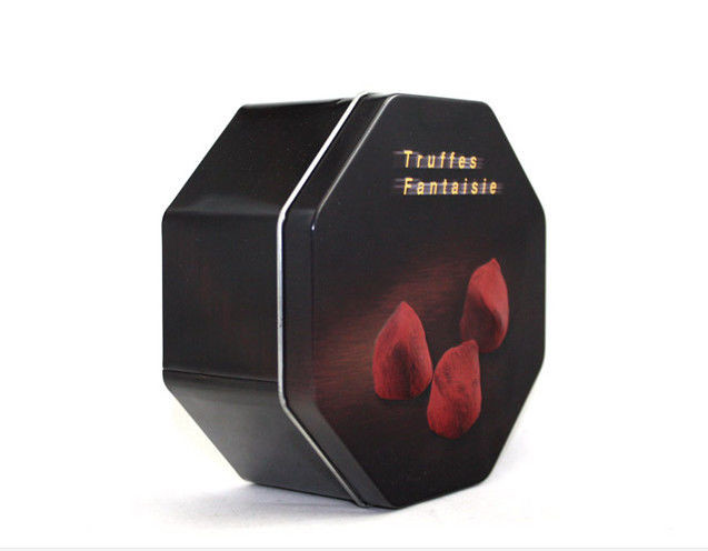Black German Cookie Tins Printed Tin Cookie Containers with Eight Angles Custom Food Tin Box