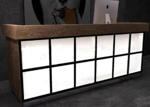 Quality Luxury Wooden Veneer Surface Grocery Store Checkout Counter With Lighting Box wholesale