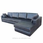 Defaico SGS L Shape Genuine Leather Sofa Set Black Grey Leather Recliner