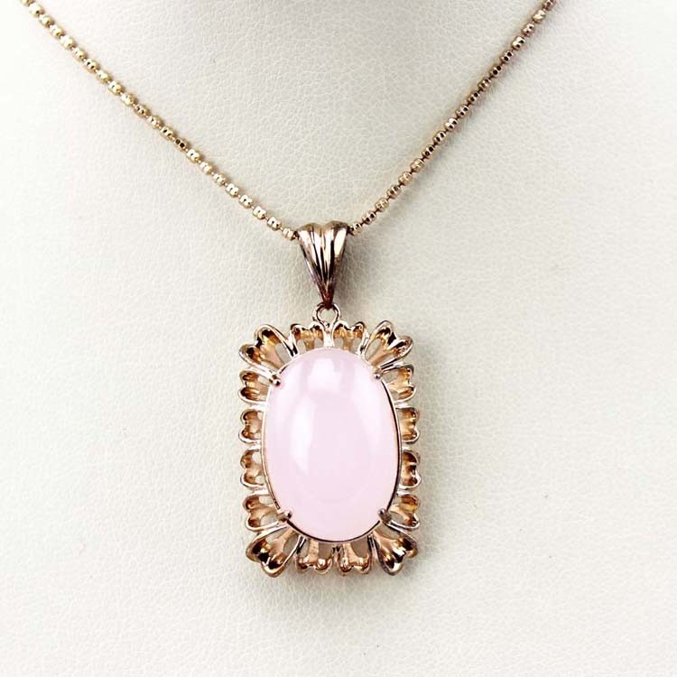 Rose Gold Plated Silver Rose Quartz Cubic Zirconia Pendant Bead Silver Chain (PSJ0180)
