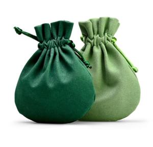 Quality Green Fabric Drawstring Gift Bags Small Round Velvet Jewelry Bags wholesale