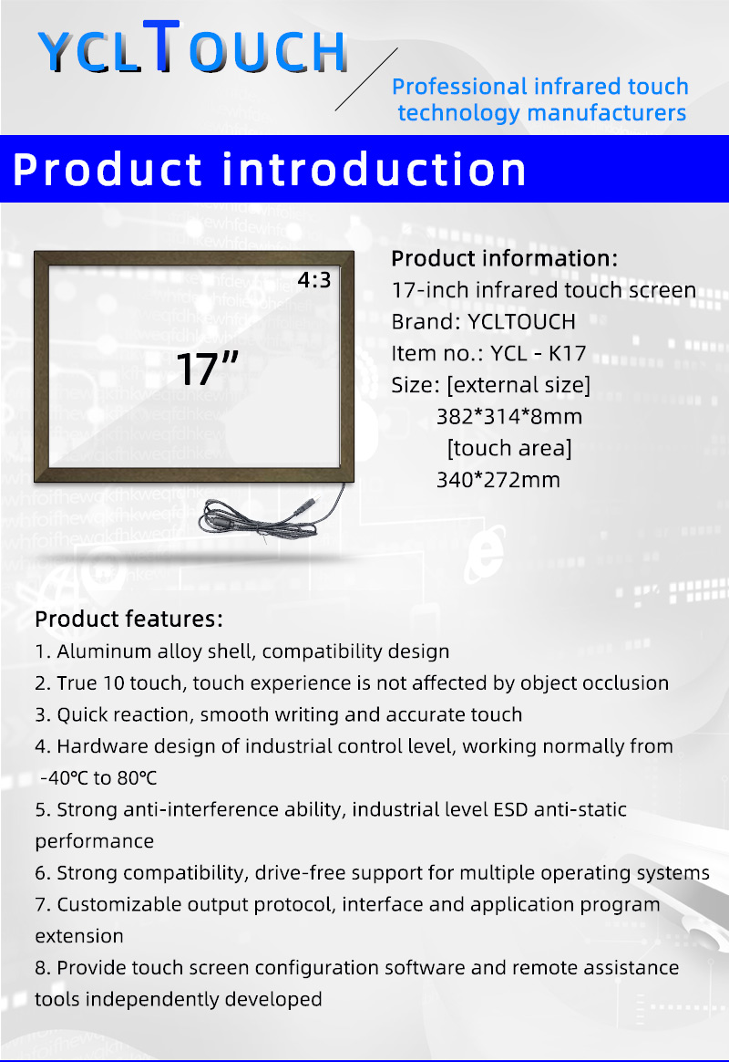 17 Inch Infrared Multi Touch Screen Overlay Kit 10 Points IR Touch Panel With Glass