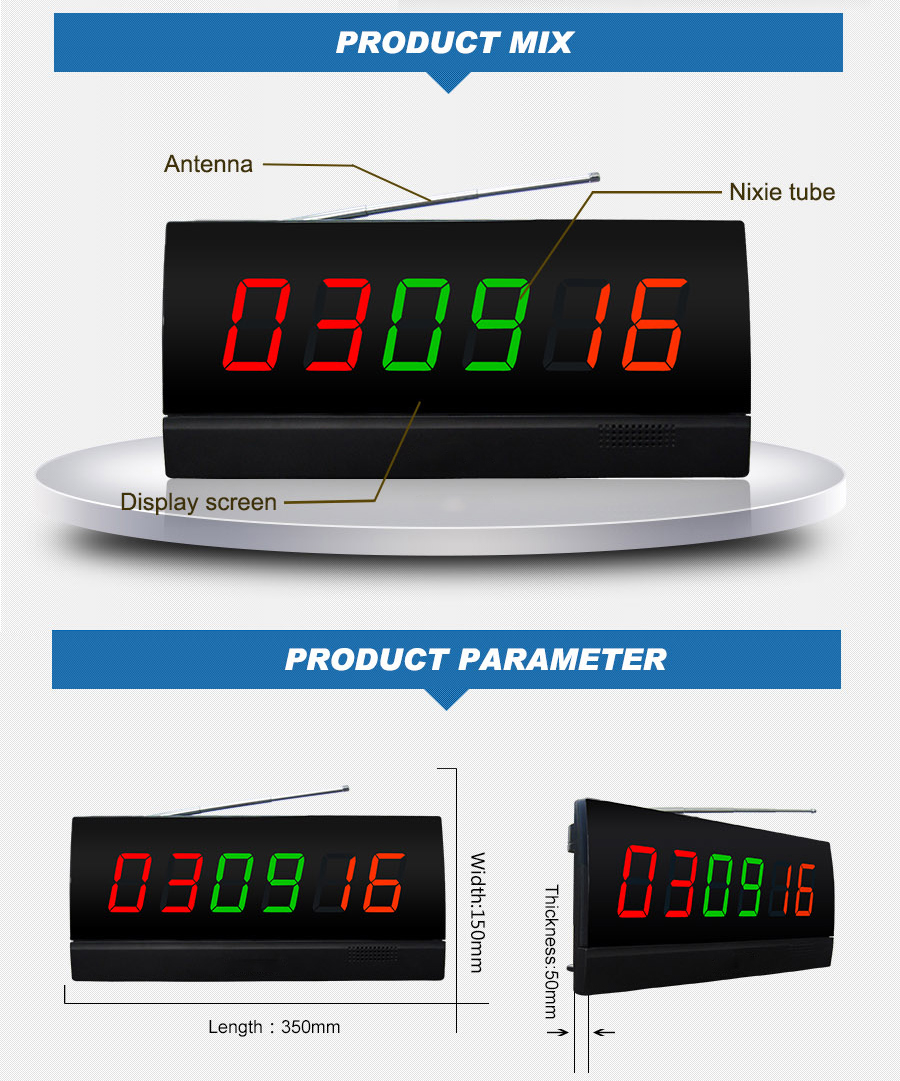 Wireless 3 keys restaurant table button and 3 color digital tube display receiver