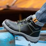 Lightweight Construction Safety Shoes Black Real Leather Boots Unisex