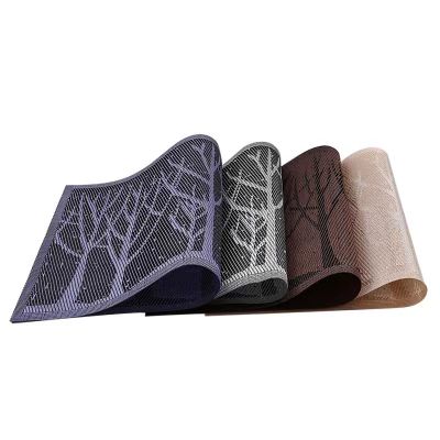 Desktop PVC Square Pressed Leaf Gold Leaves Place Mats for Kitchen and Dining Table