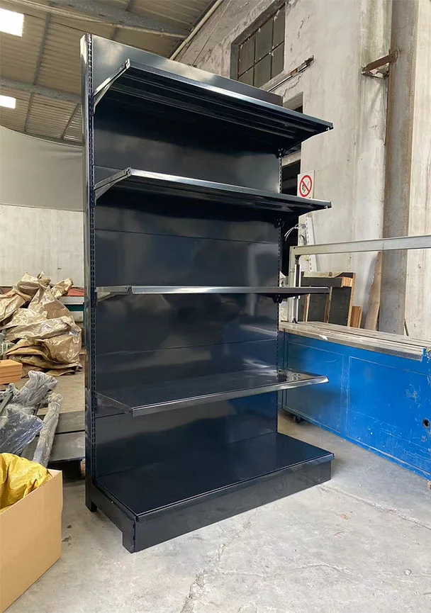 Factory Customized Size Thickness Color black store shelves shelving display gondola rack retail display racks