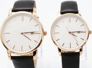 Quality Charm Mens Stainless Steel Watch / Black Leather Wrist Watch Pair For Couples wholesale
