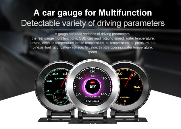 Black Silver Universal Car Gauge Meter OBD2 Multi Function Gauge