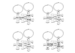 Quality Keychain Stainless steel couple puzzle pendant hanging ornament Valentine's Day gift logo words engraved lettering wholesale