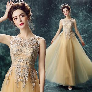 Quality Light Yellow Lace And Crepe Sleeveless Gorgeous Evening Dress TSJY091 wholesale