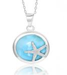 Cabochon Cut 925 Sterling Silver Larimar Pendant Necklace Blue Flower Gemstone