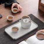 Modern Fashionable Ceramic Tea Cups with Wood Saucer and Wooden Handle Coffee