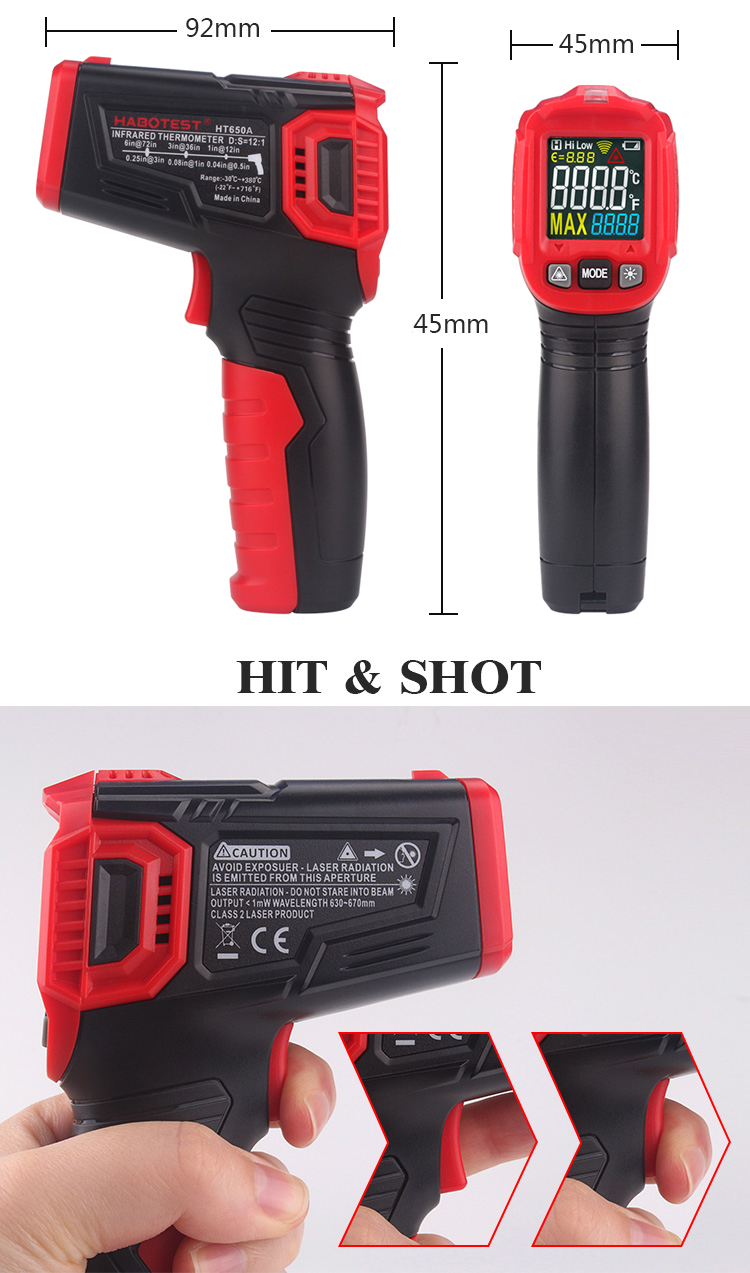 145x92x45mm Infrared Thermometer Digital Temperature Gun