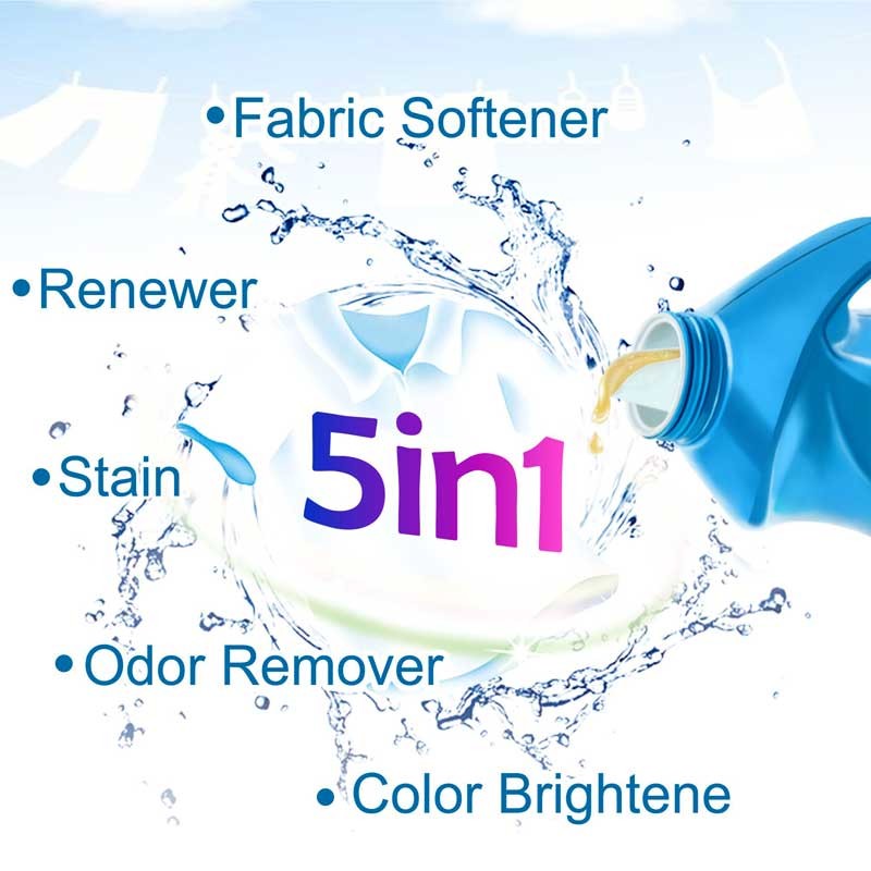 5 in 1 Liquid Laundry Detergent Stain Odor Remover Fabric Softener Color Brightener 2kg