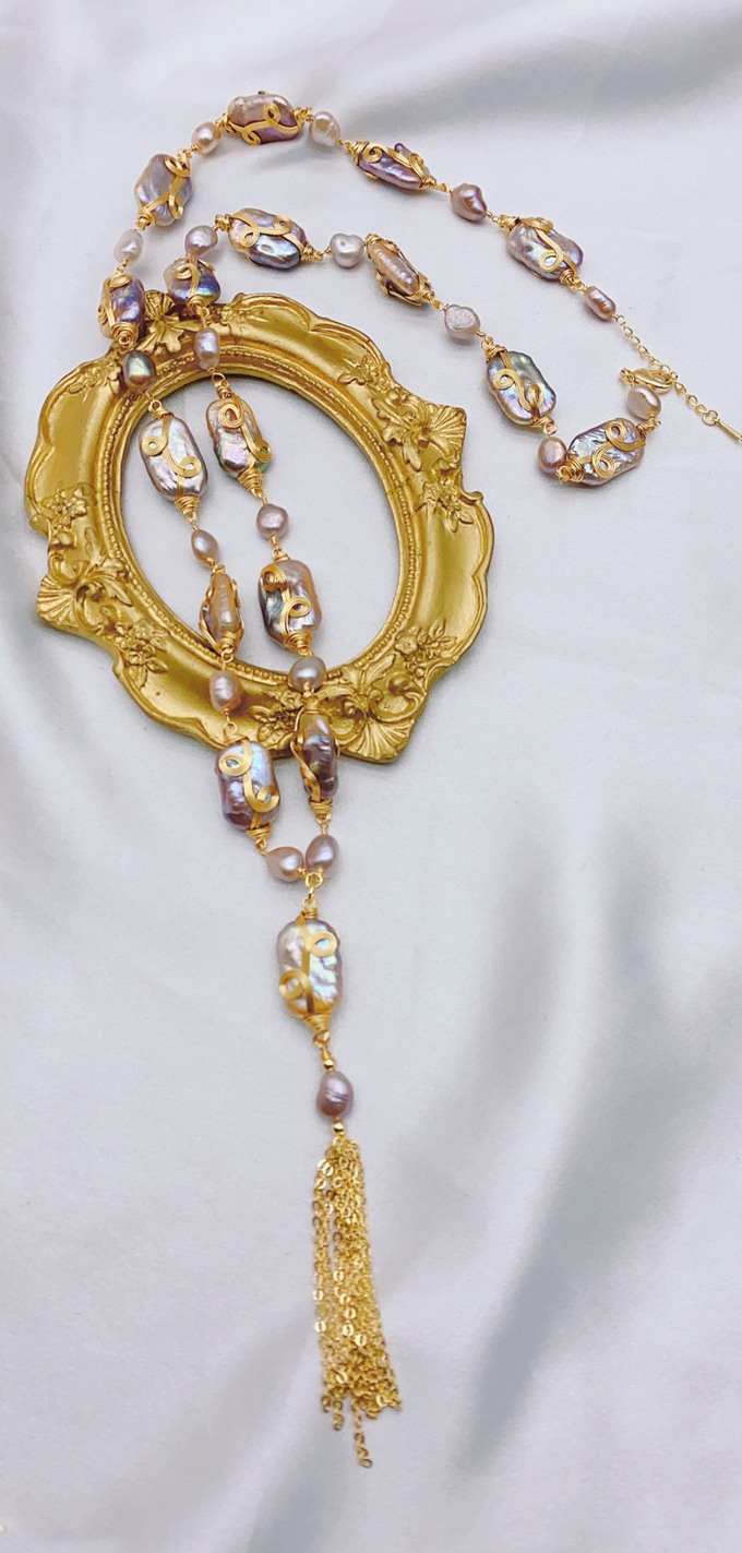 Vintage Copper Natural Baroque Pearl Choker Necklace for Women New Thick Chain Necklace Sweater Natural Pearl Necklace