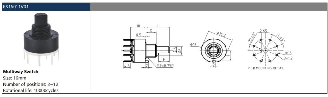 16mm Multi-Way Switch with Insulated Shaft