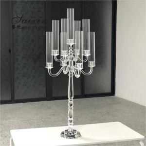 Quality Cylinder Crystal Candle Holder Wedding Centerpieces 9 Arms Glass wholesale