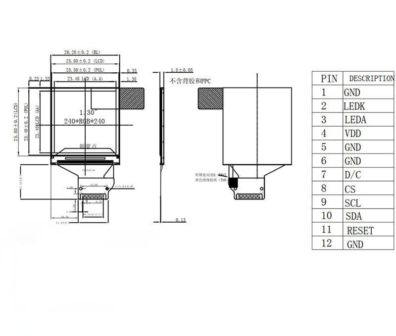 1.3 Inch IPS LCD Display SPI Interface 400 Brightness Resolution 240*240 Driver IC ST7789