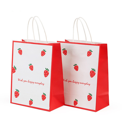 Custom Plated Cake Bread Food Packaging Shopping Kraft Handle Paper Bags With Logo