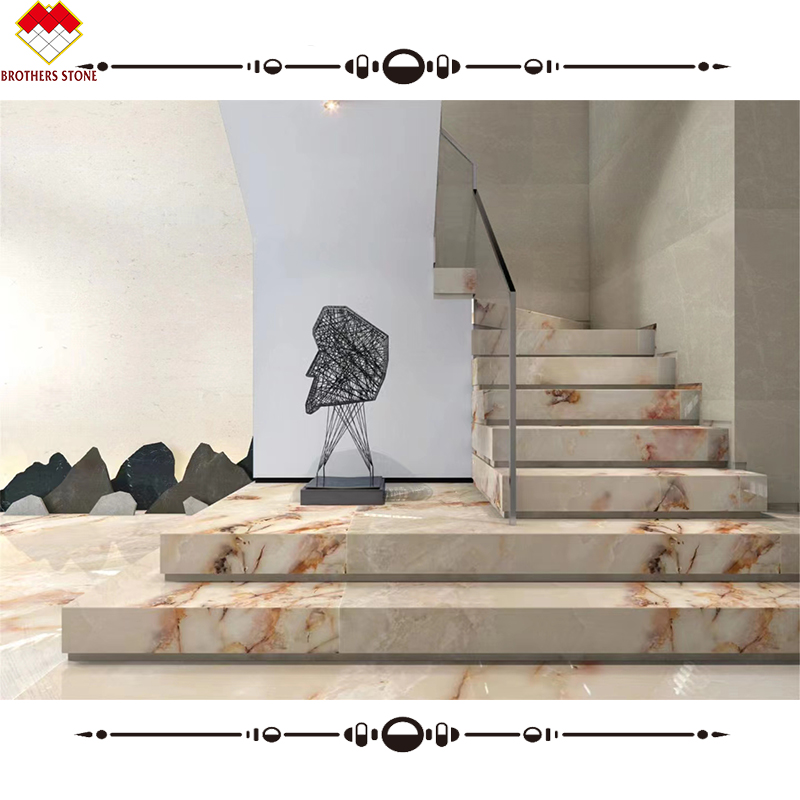 Brothers Stone White Onyx Steps Marble Stone Staircase for Indoor Onyx Marble Stairs