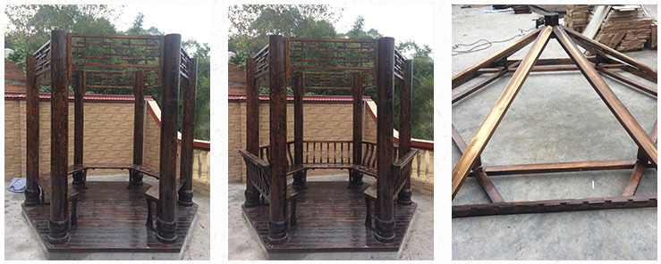 Outdoor Pavilion Chinese Wood Gazebo Hexagonal 3m Antique Garden Pagoda