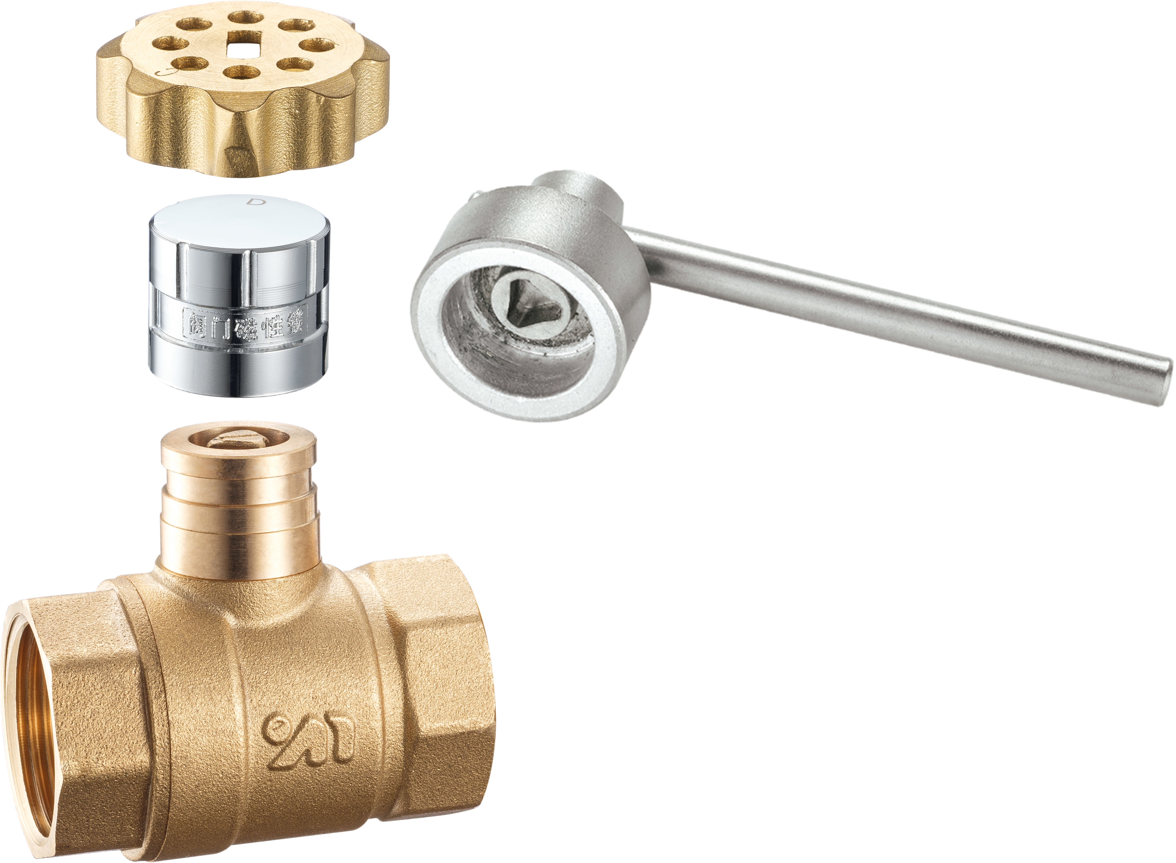 1423 Female x Female Magnetic Double Lockable Brass Ball Valve DN20 DN25 DN32 DN40 DN50 Stemhead Triangle Patterned